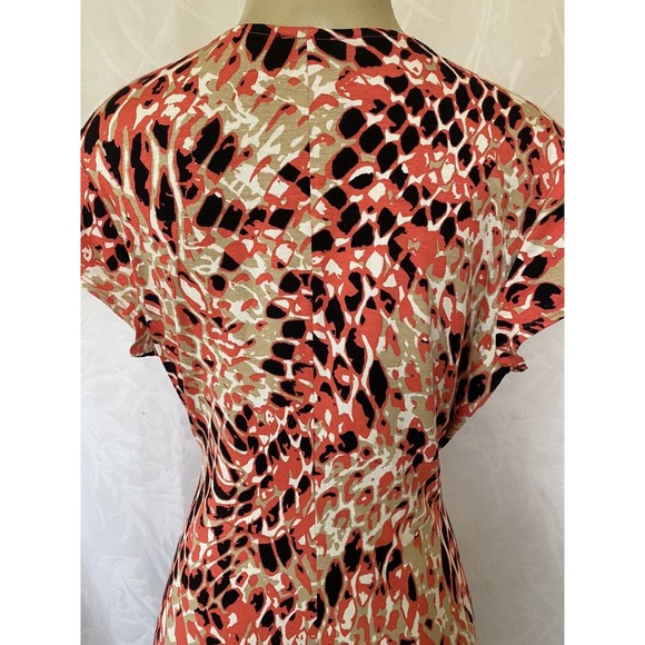 Cache Dress Sheath Cap Sleeve Faux Wrap Orange Coral Surplice V neck Ruc… - Picture 3 of 5